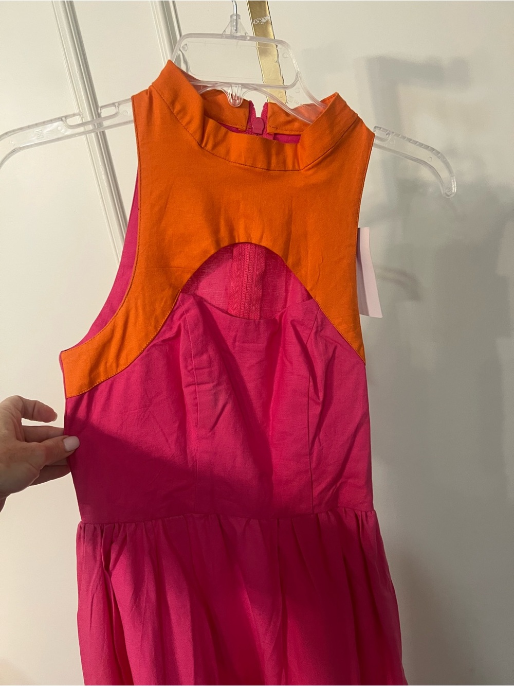 Sleeveless Pink Maxi Dress with Orange Yoke - Picture 6 of 6